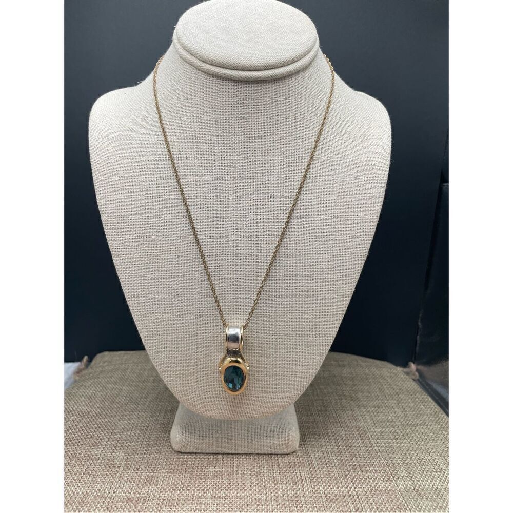 JC Designer Sterling Silver Blue Cubic Zirconia Oval Necklace Elegant
